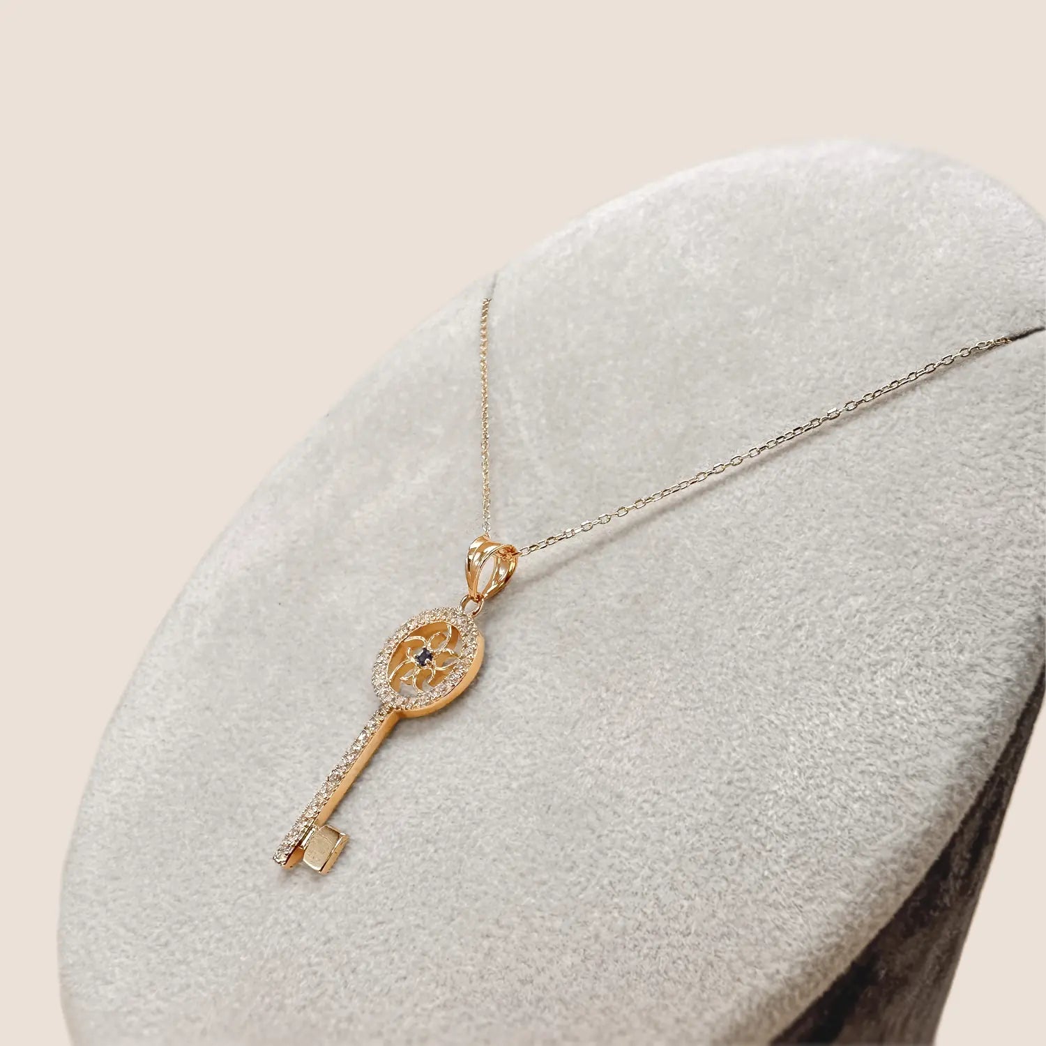 Elegante Gold Schlüssel-Kette mit Zirkonia aus 14 Karat Gelbgold- Anadolu Juweliere