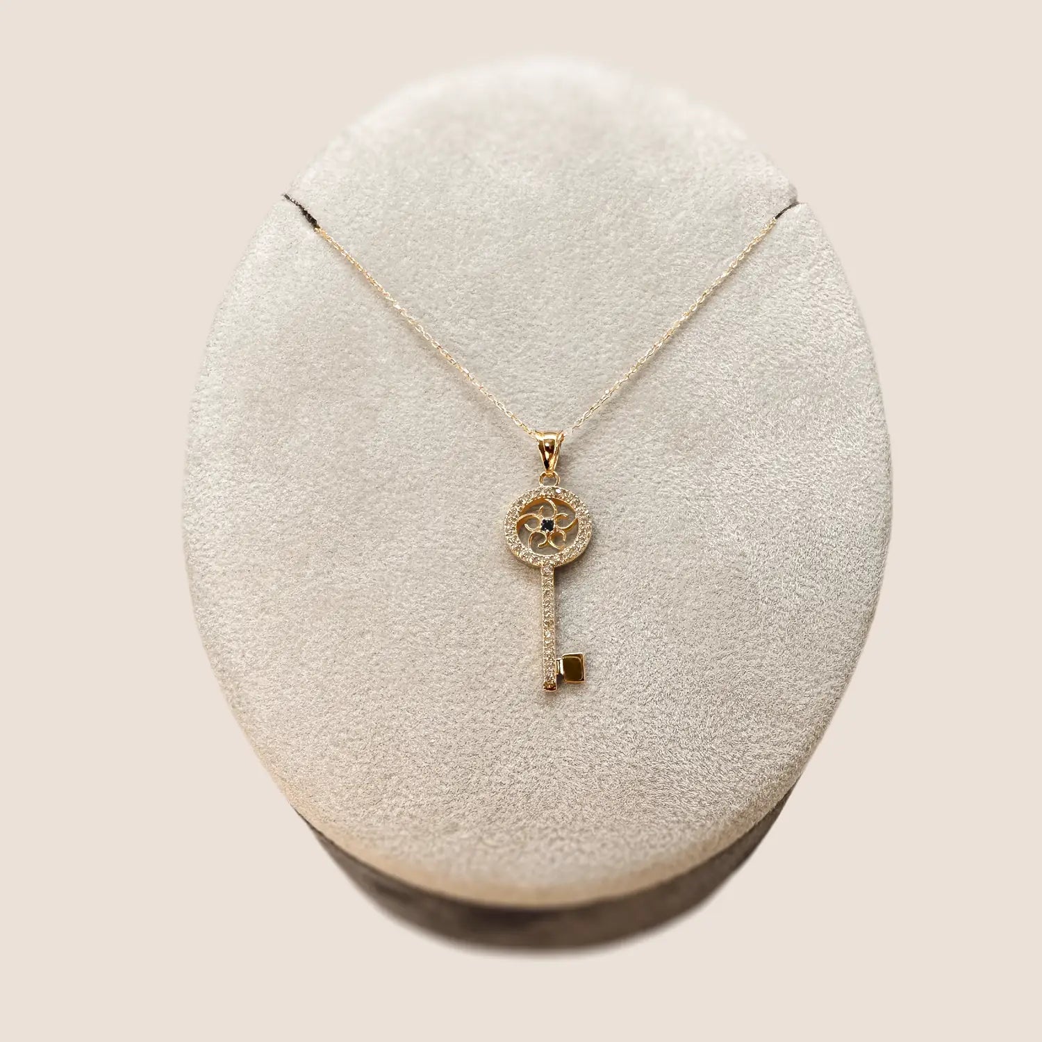 Elegante Gold Schlüssel-Kette mit Zirkonia aus 14 Karat Gelbgold- Anadolu Juweliere