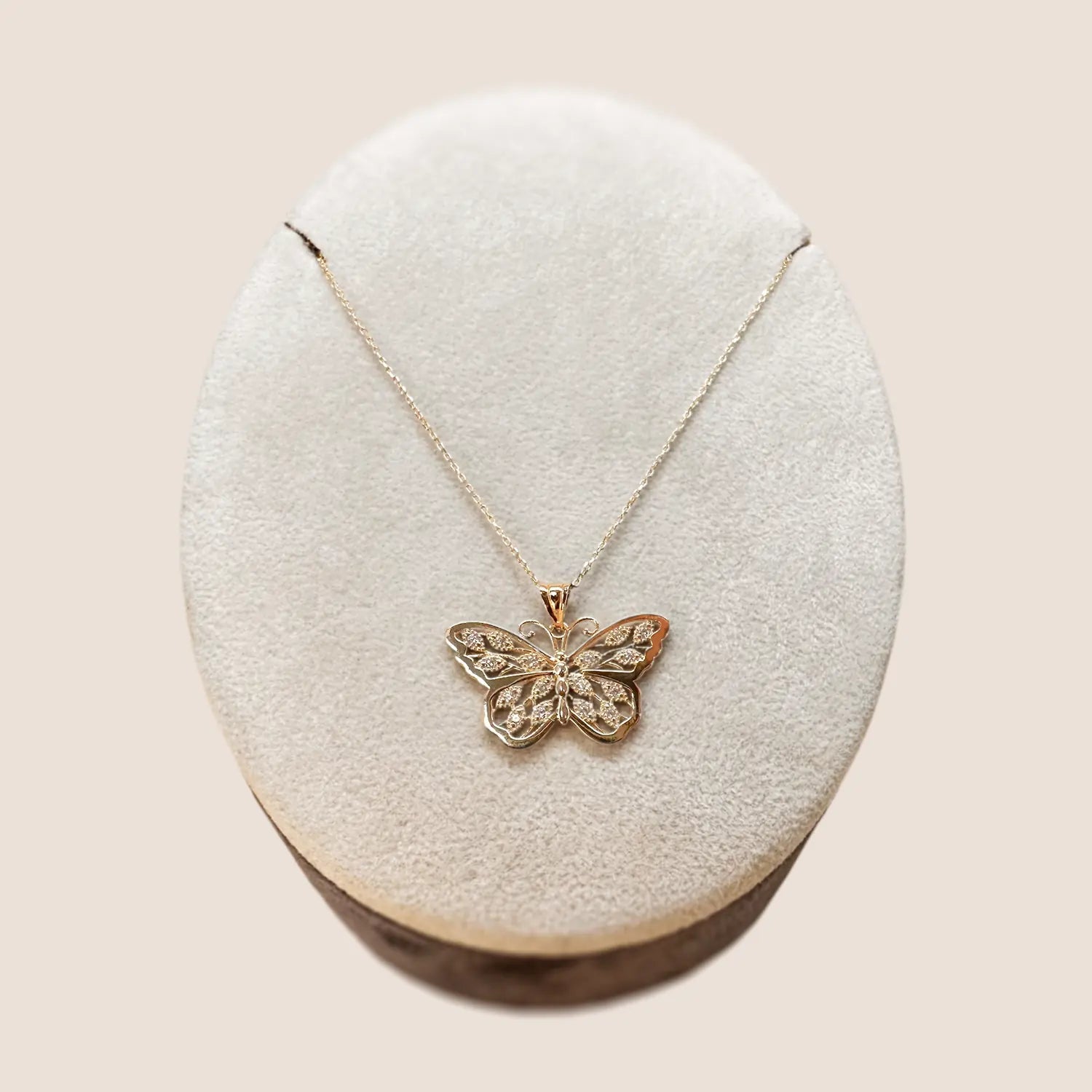 Schmetterling Gold Kette: Zarte Halskette mit Schmetterlings-Anhänger und Zirkonia aus 14 Karat Gelbgold