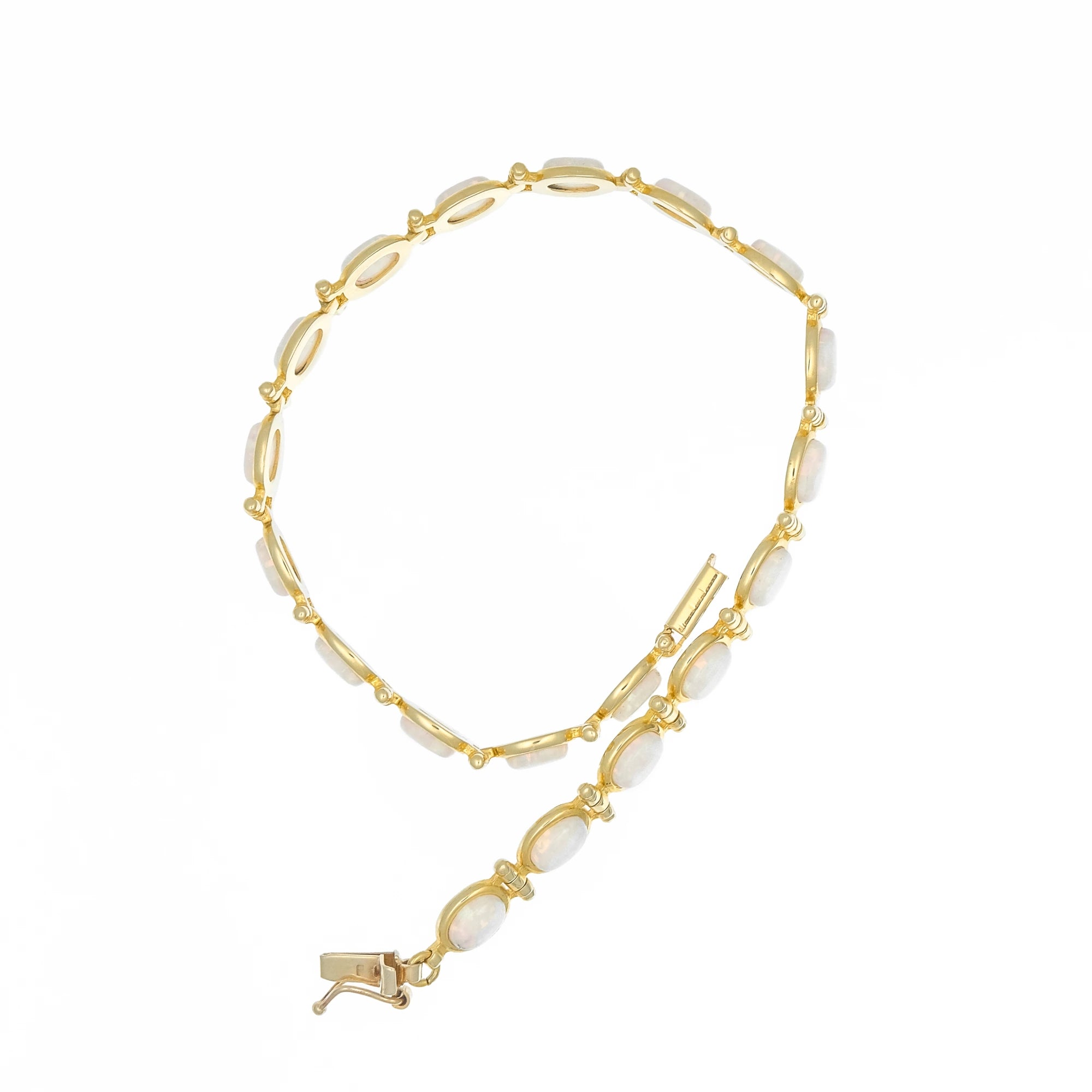14K Echtgold Armband mit Weiß Opal Steinen im Kettenstil, 21,5 cm Länge, Kastenverschluss