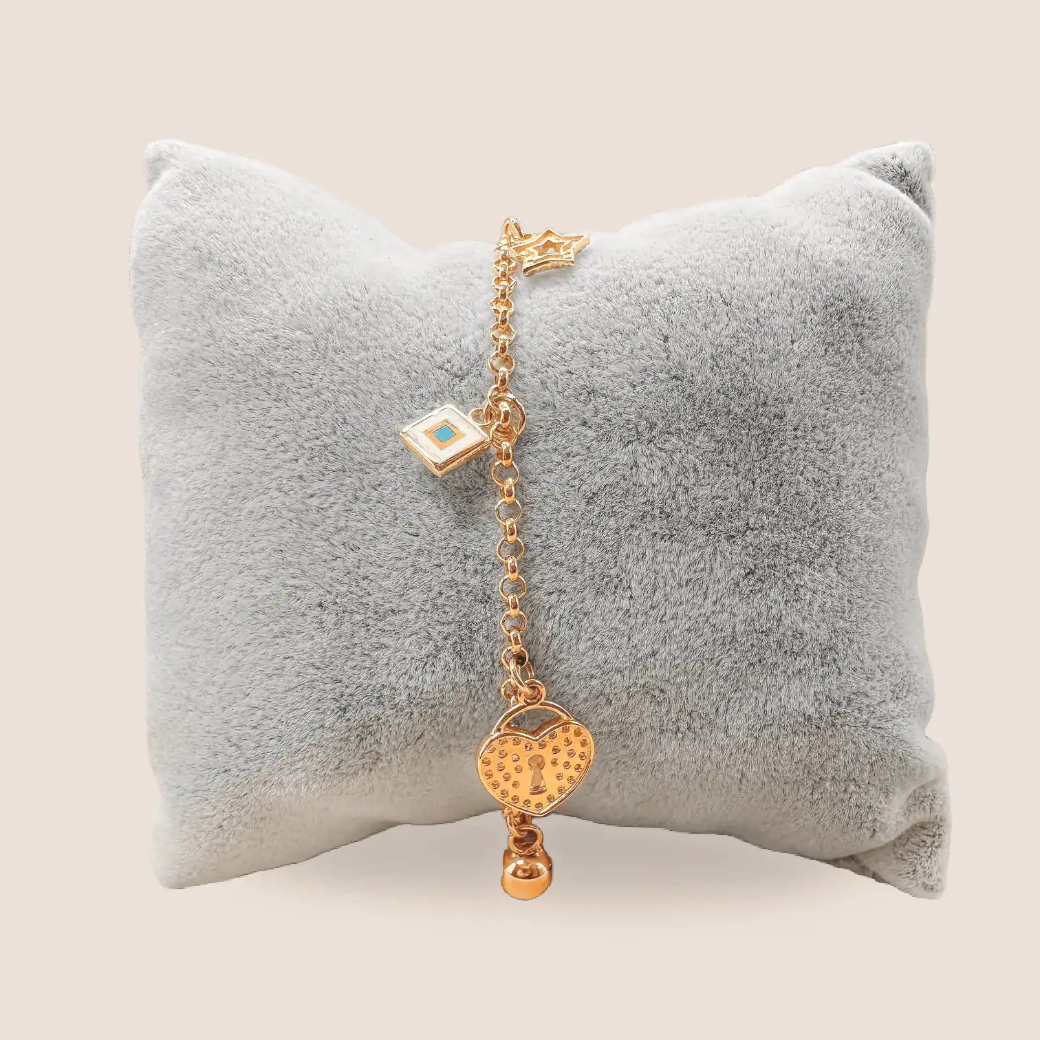 Anadolu Juweliere 14 Karat Goldarmband mit buntem Schloss-Anhänger