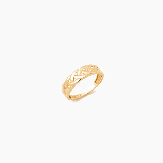 Elysion 14K Goldring mit durchgehendem Flechtmuster. Hochglanzpoliert, schlichte Eleganz, Größen 52-58.