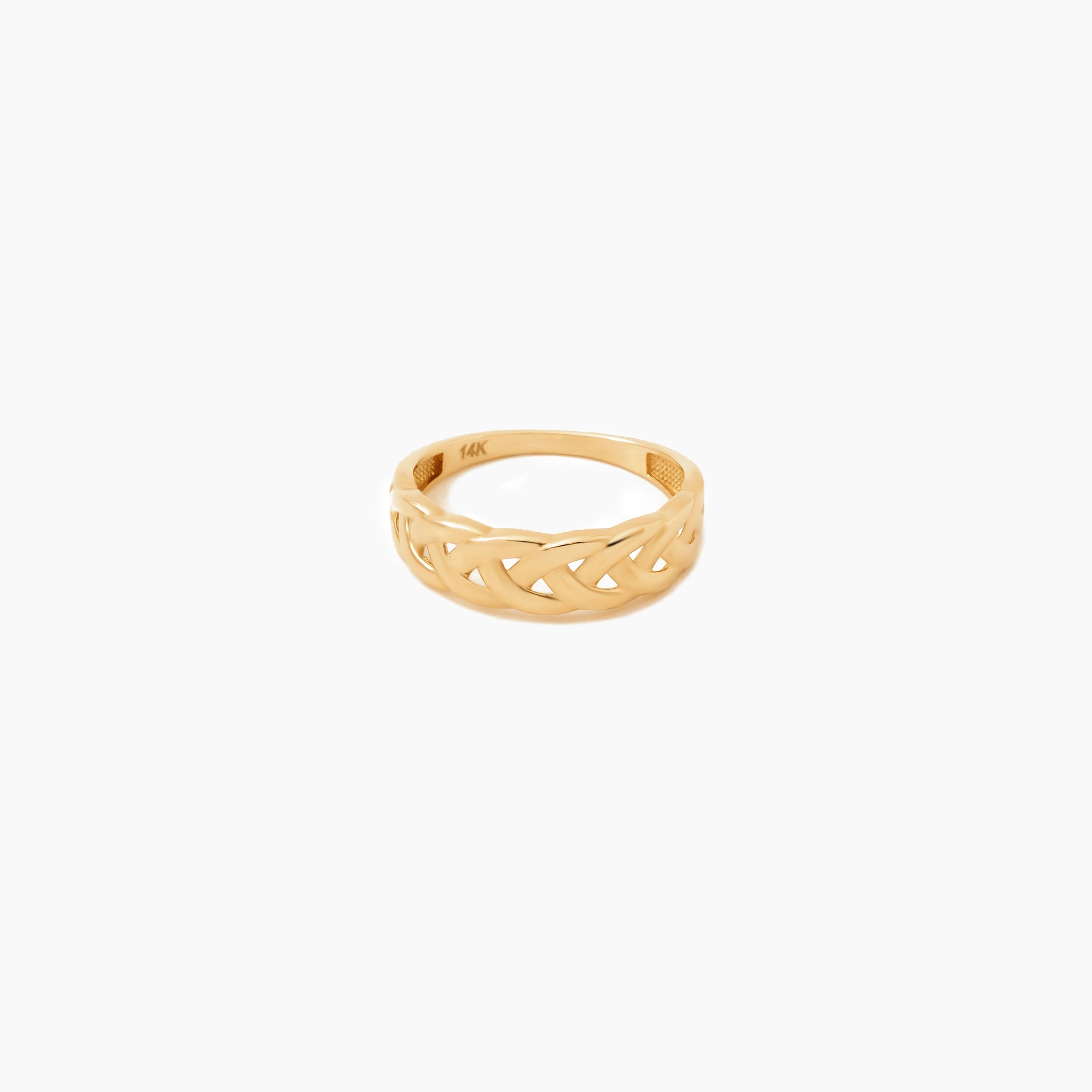 Elysion 14K Goldring mit durchgehendem Flechtmuster. Hochglanzpoliert, schlichte Eleganz, Größen 52-58.