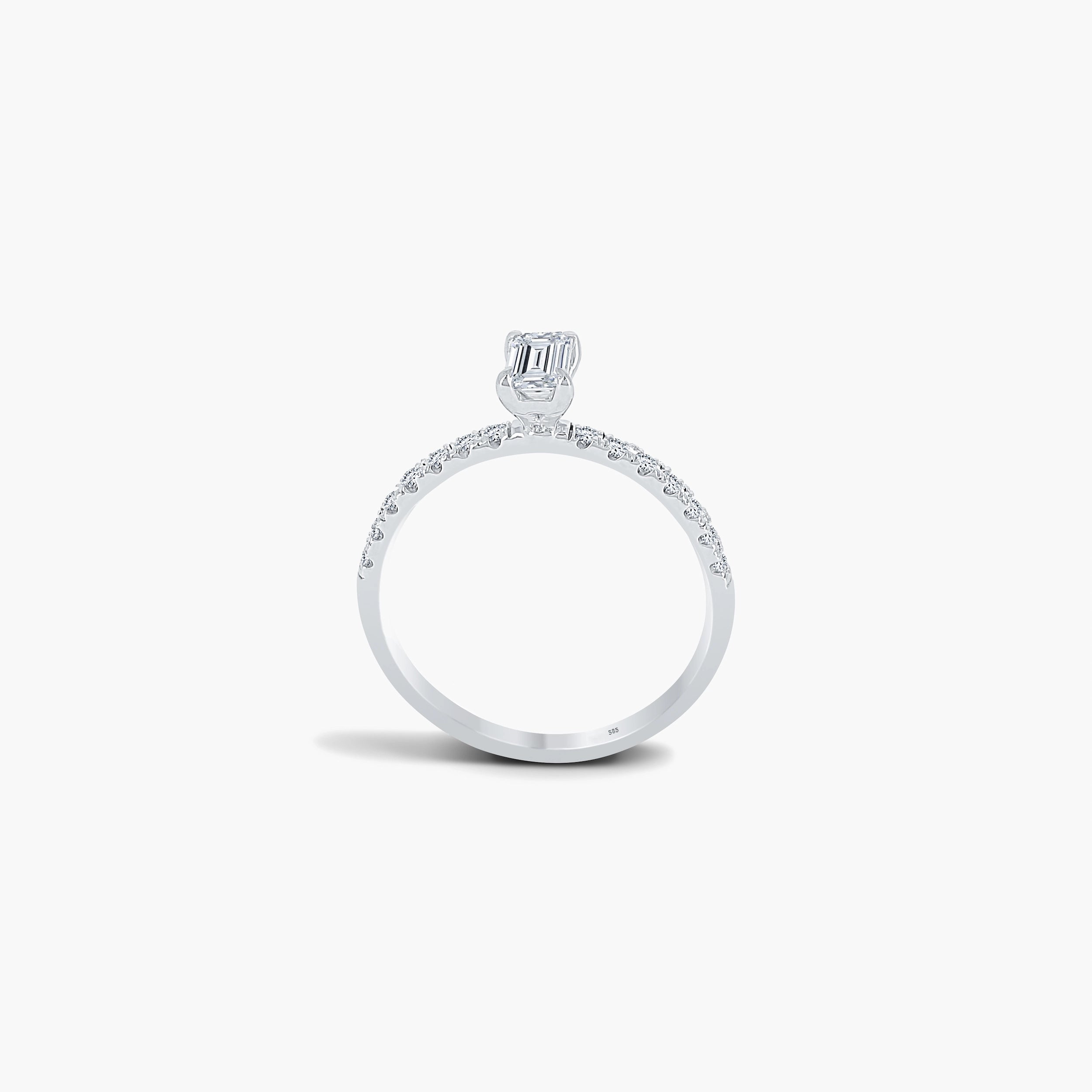 Émeraude Royale 14K Weißgoldring mit Smaragd-Diamant (0,39 ct) und Pavé-Diamantbesatz (0,12 ct) - zeitloses Verlobungsring-Design in Gelb-/Rosé-/Weißgold