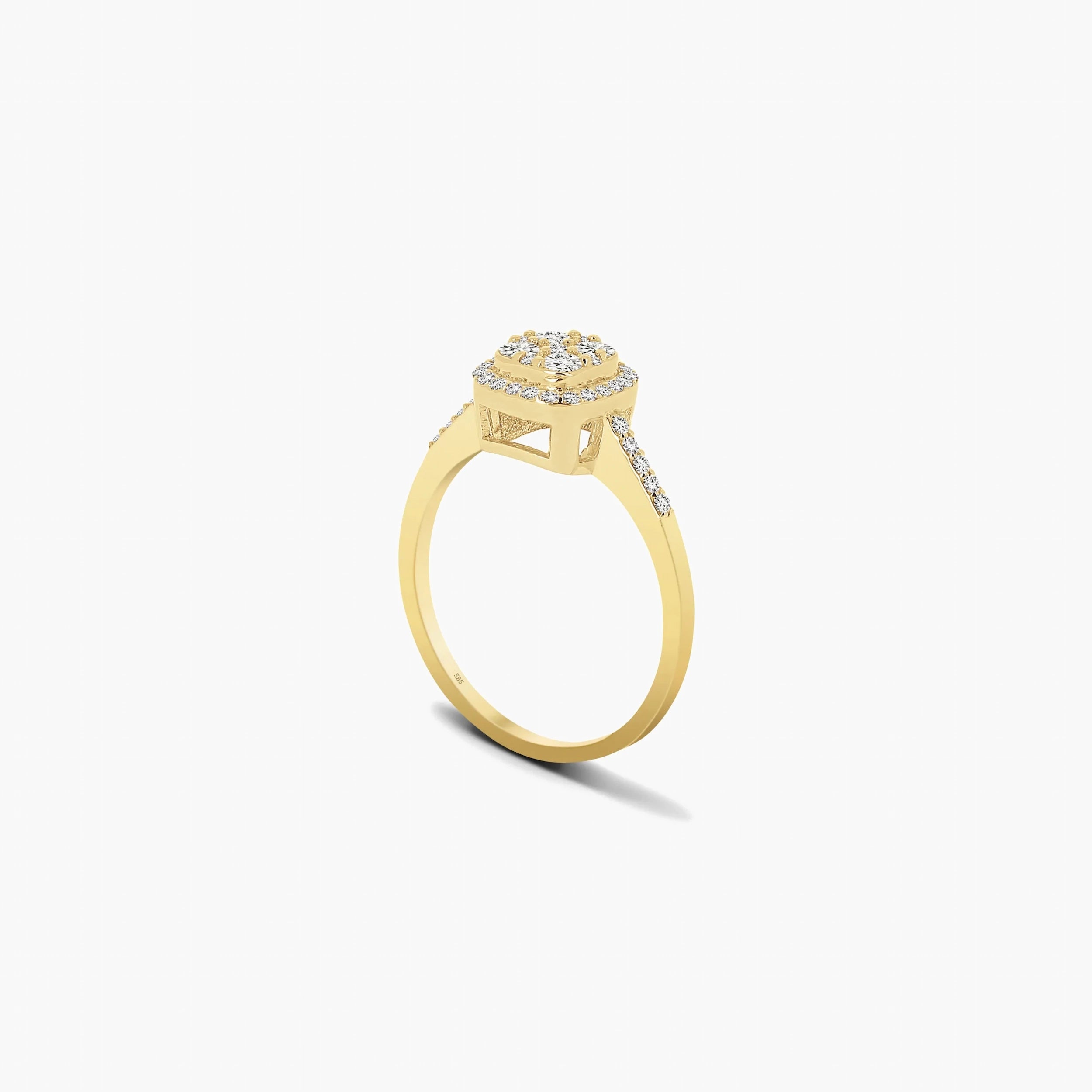 Eternity Luxe 14K Gold Verlobungsring mit Diamant-Cluster . Wählbar in drei Goldtönen, Größen 44-65.