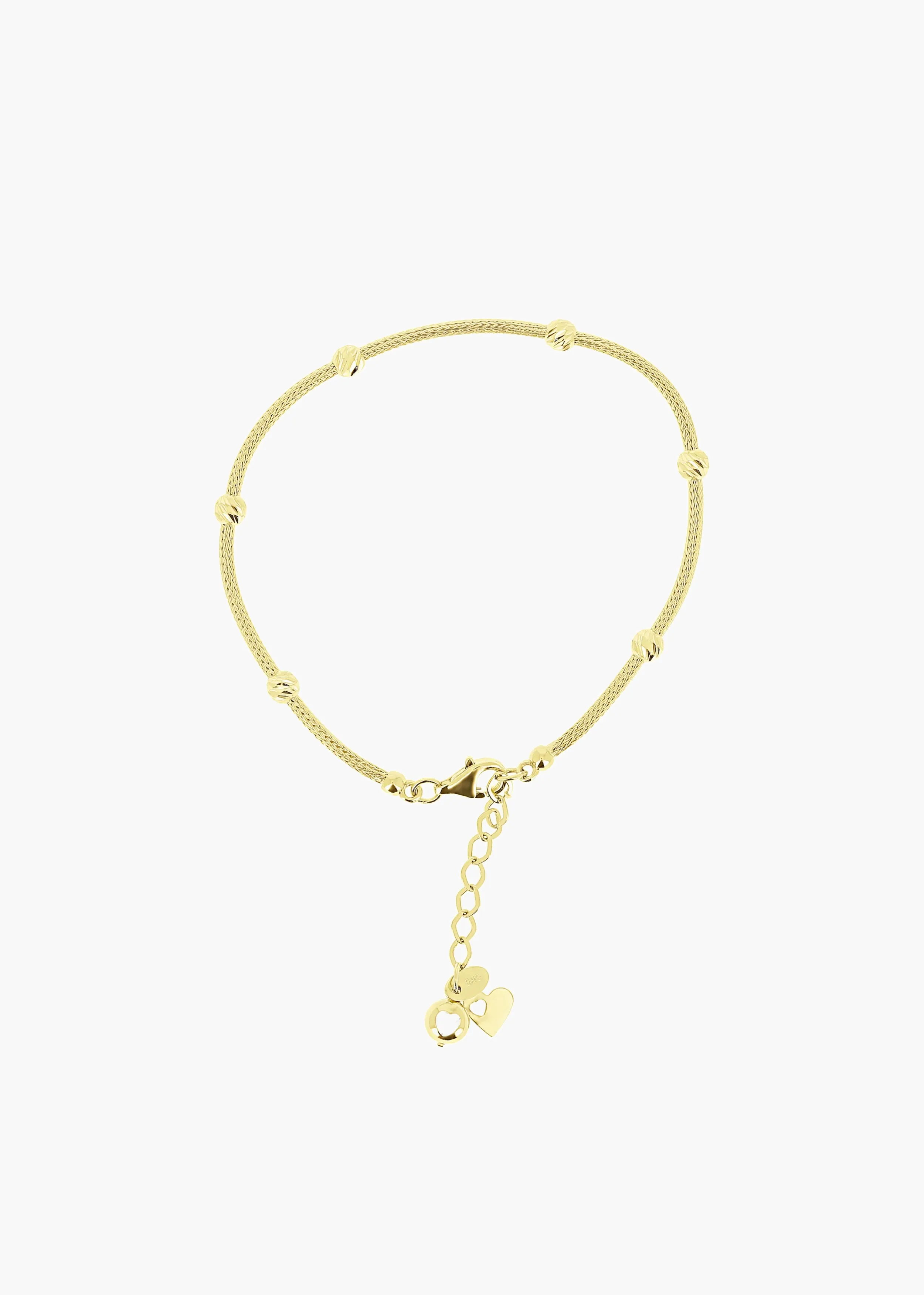 Goldenes Armband mit geflochtener Kette, runden Sech goldene Gugeln und Anhänger