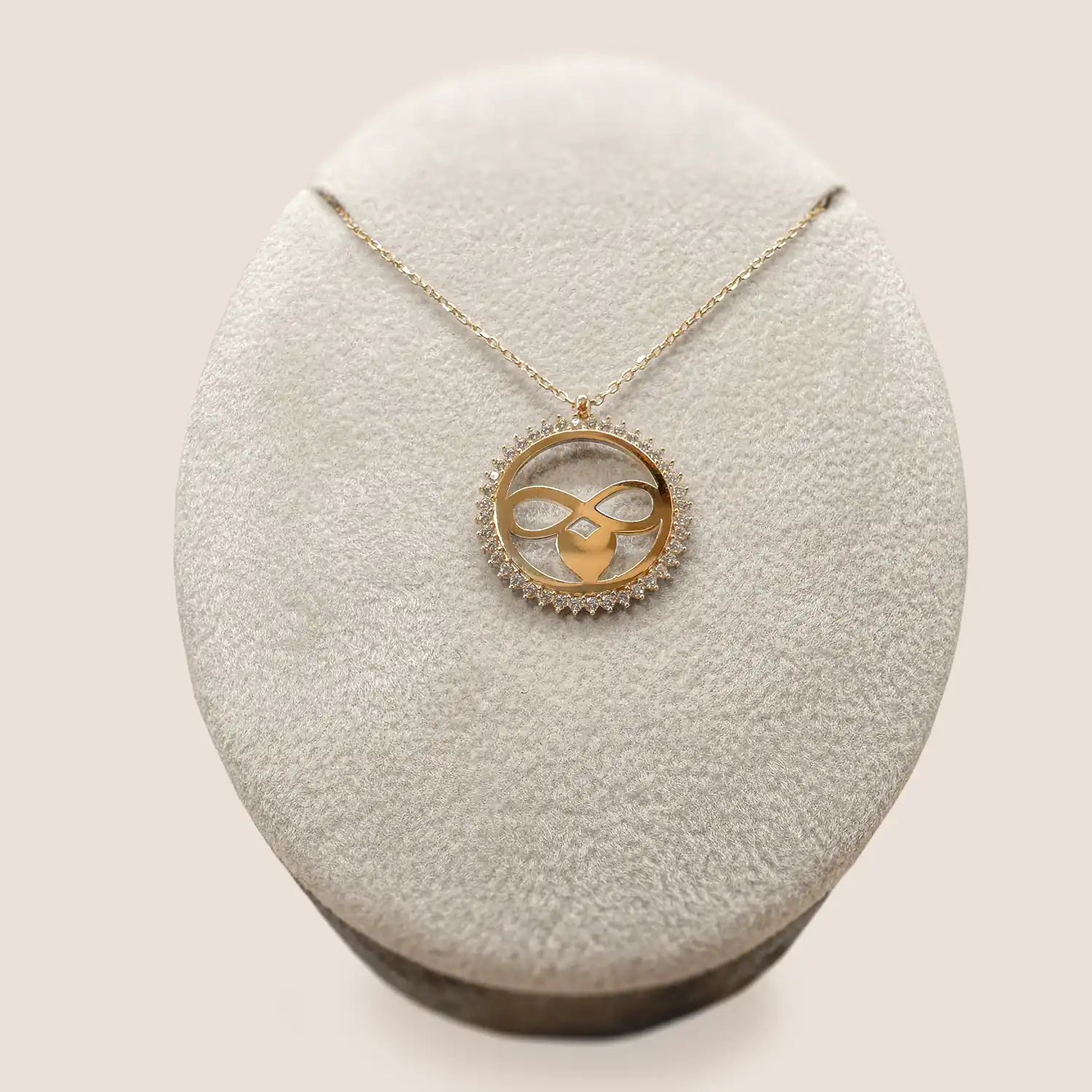 Klassische Gold Mask Kette aus 14 Karat Gelbgold mit Zirkonia-Steinchen- Anadolu Juweliere