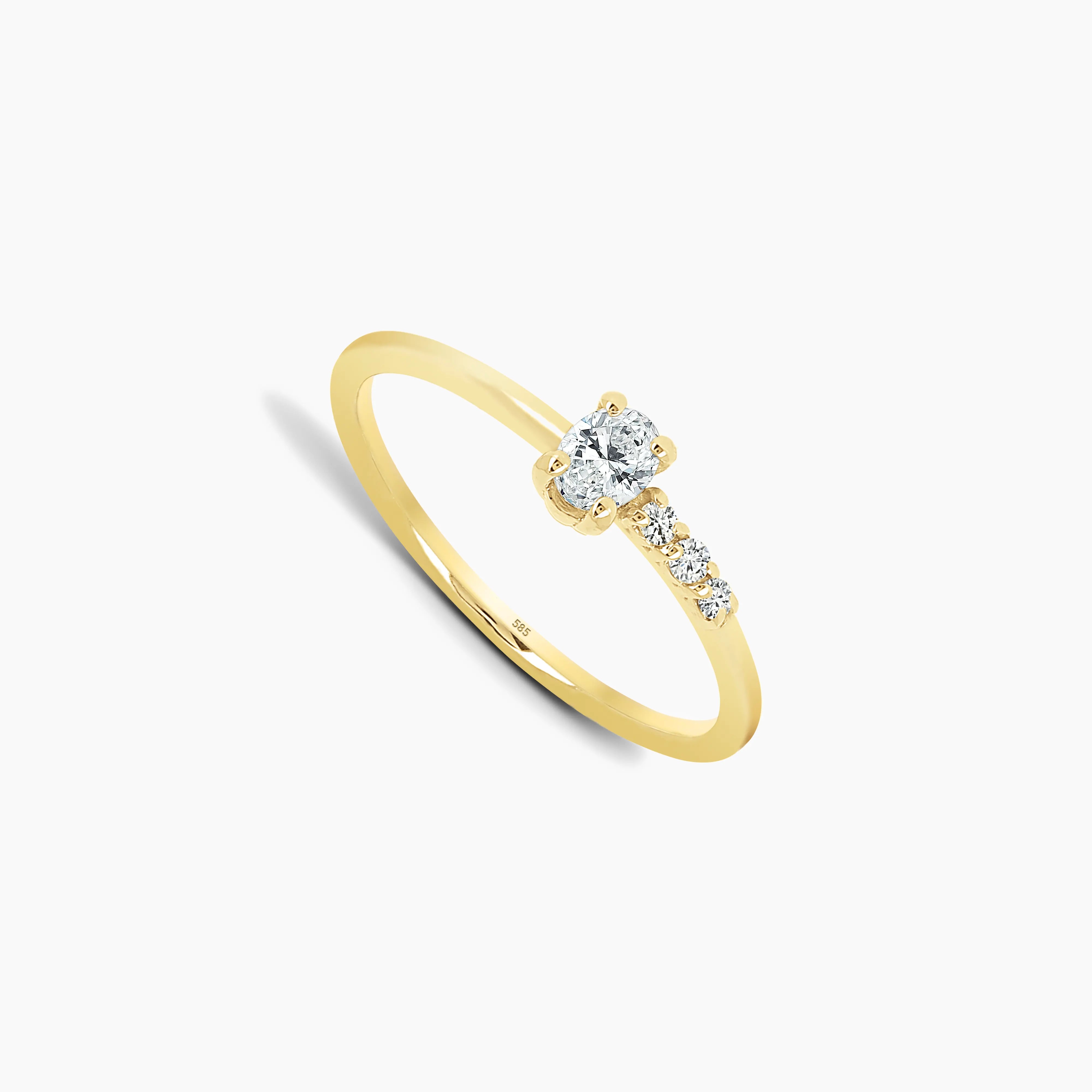Harmonia 14K Gold Ring mit asymmetrischen Diamanten in Krappenfassung. Wählbar in Gelb-, Rosé- oder Weißgold, Größen 43-65.

