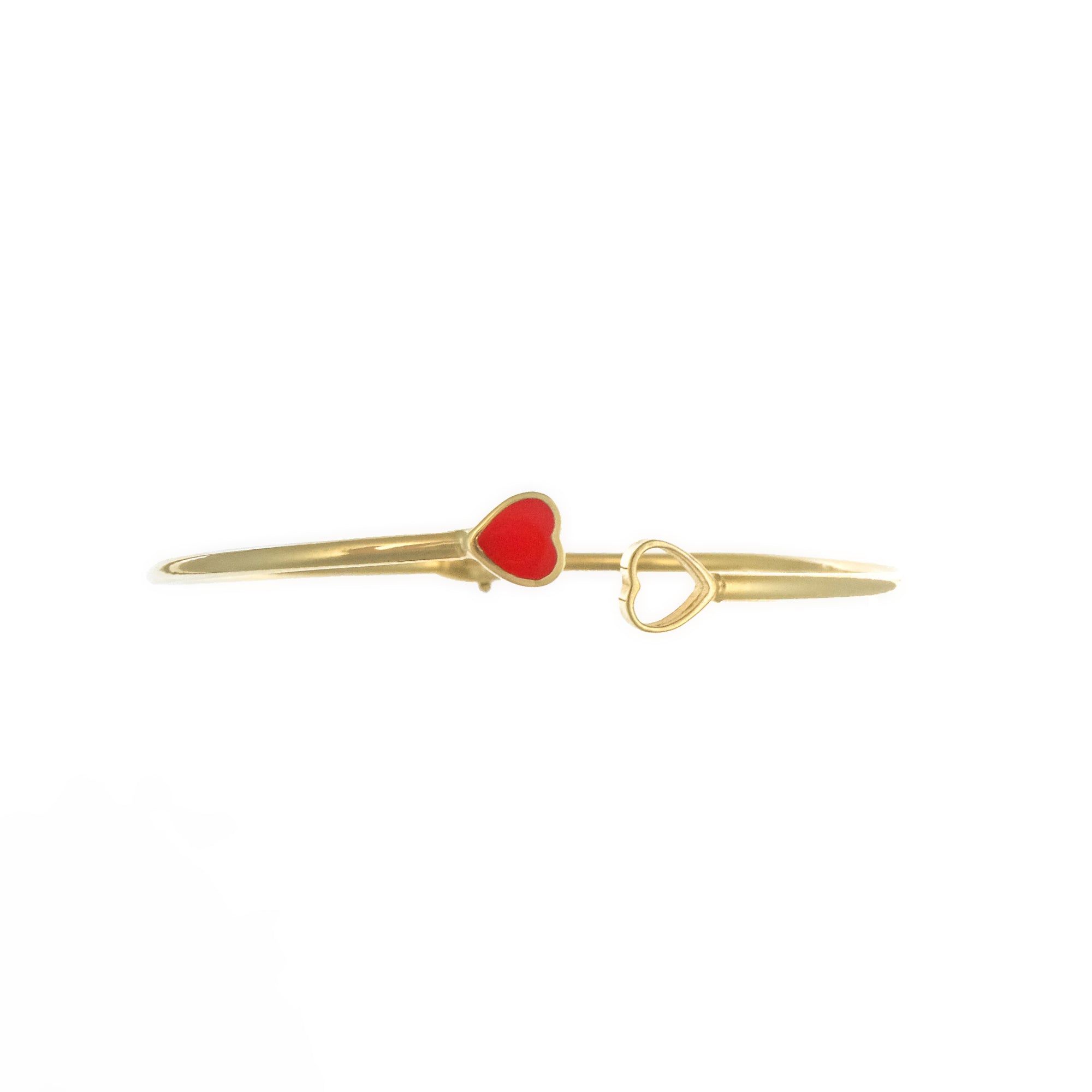Herz Gold Armreif aus 14 Karat (585er) Gelbgold mit rotem Herz und Handschellen-Design – elegant und romantisch