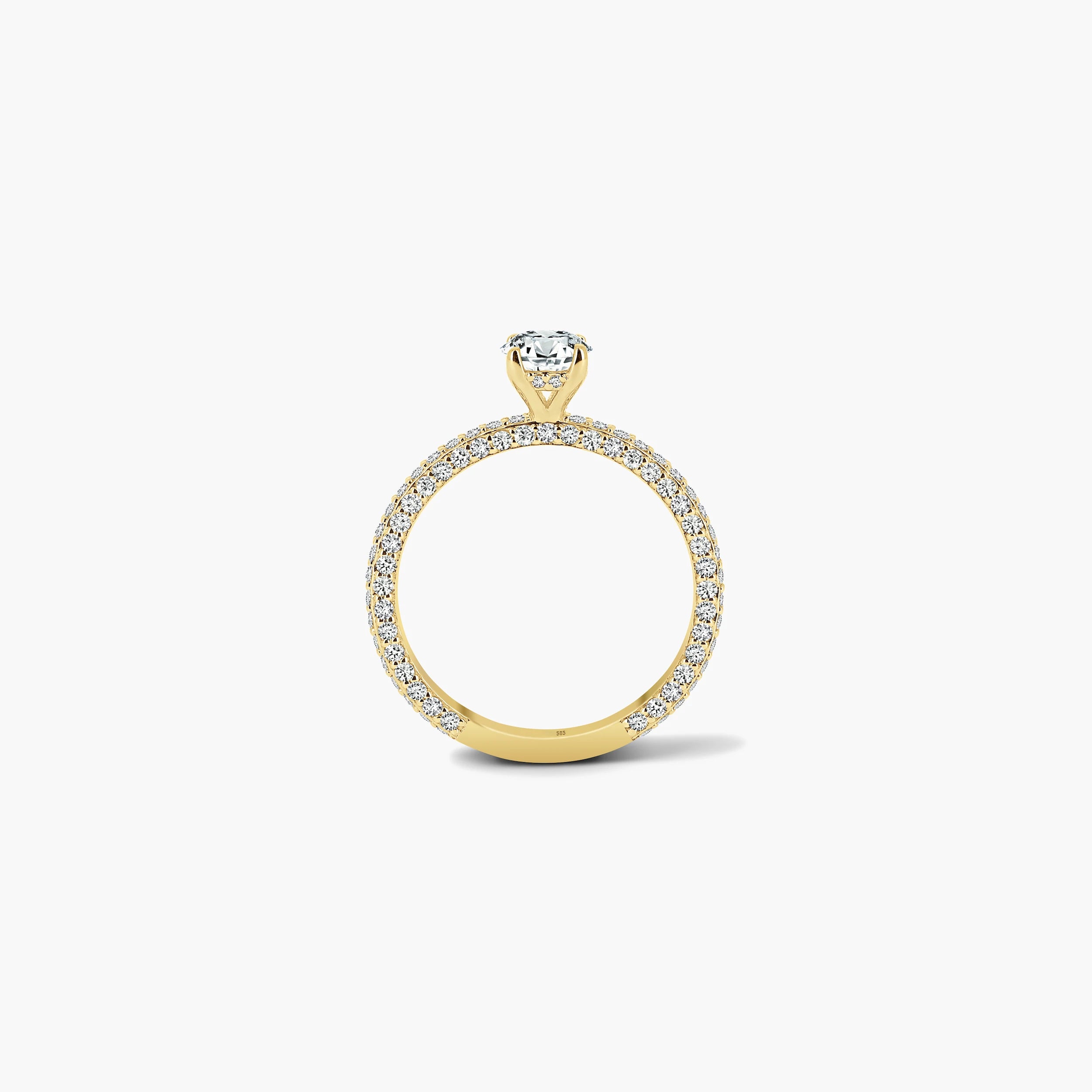 Lumière 14K Gold Verlobungsring mit Diamant-Solitär und Pavé-Band. Wählbar in drei Goldtönen, Größen 44-69.